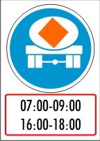 Vehicle conveying dangerous goods, two time periods combination sign